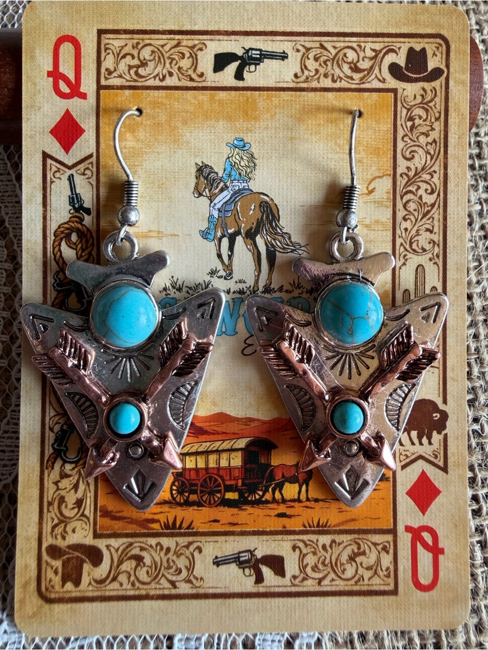 Western Turquoise Arrow Earrings Silver Copper Boho Cowgirl Dangle NEW
